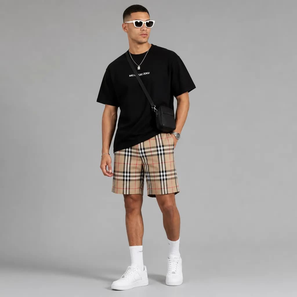 Beige Tartan Shorts – vue 2