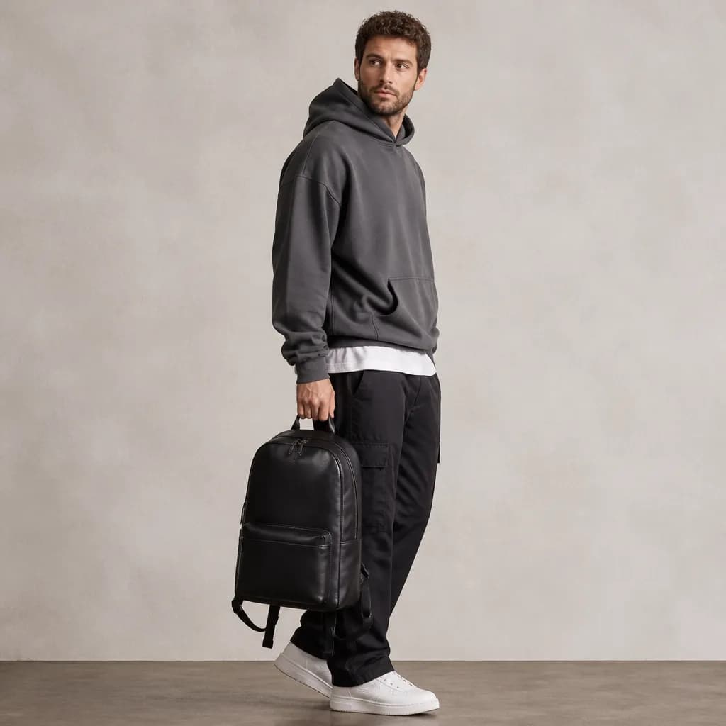 Black Leather Backpack – vue 2