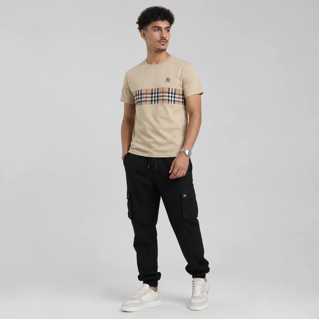 Beige Check Tee – vue 2