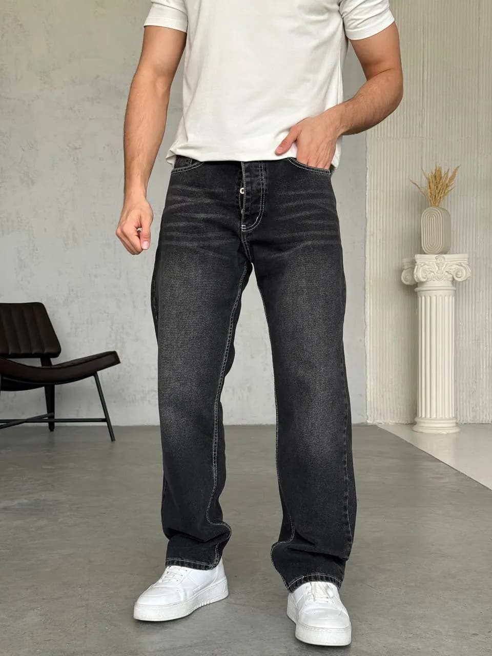 Baggy jean noir Fil blanc 