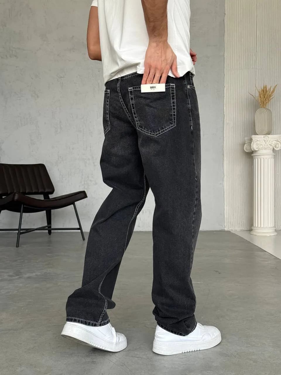 Baggy jean noir Fil blanc  – vue 3