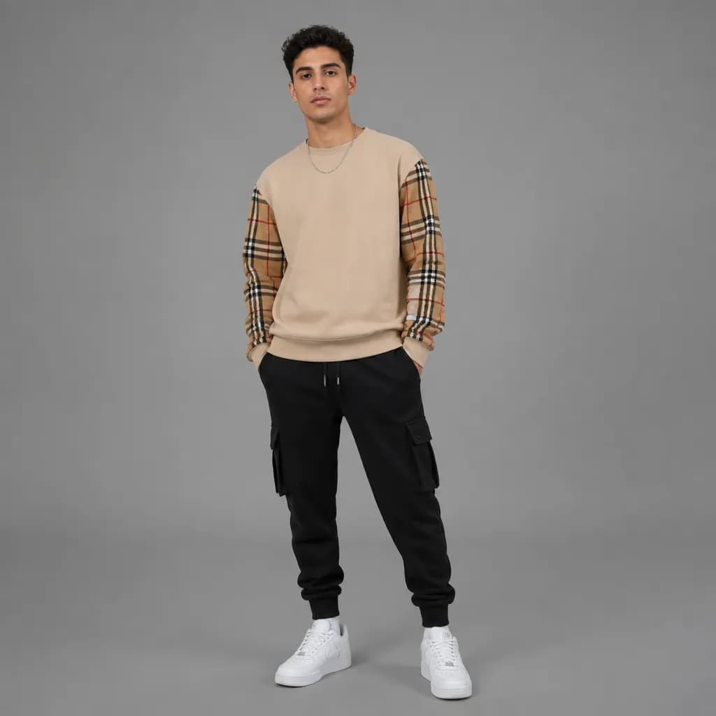 Beige Check Crewneck – vue 2