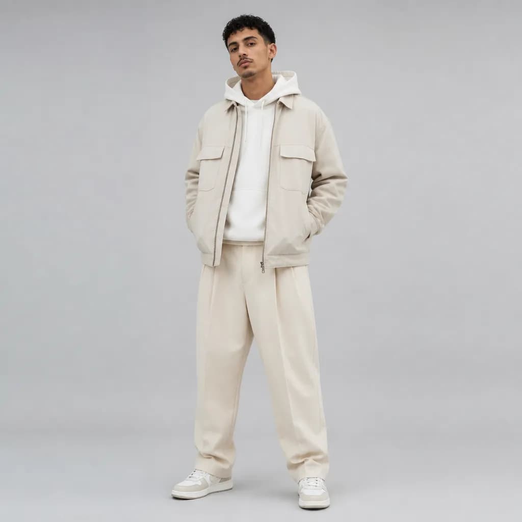 Cream Pleated Trousers – vue 2